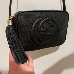 Gucci Soho Camera Bag Black Leather Gold Tone EUC